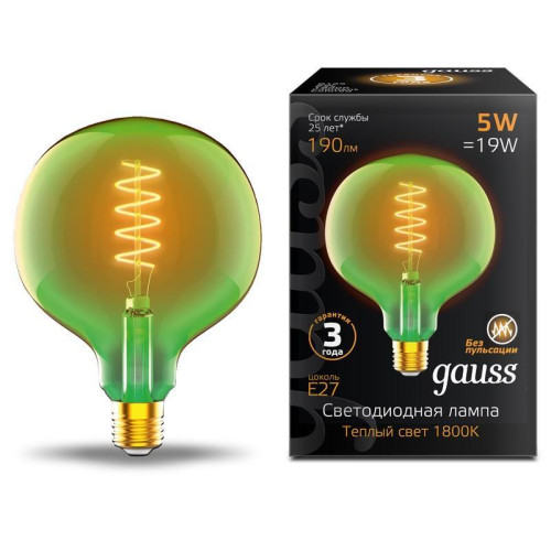Лампа светодиодная диммируемая филаментная Gauss E27 5W 1800K зеленая 1012802105 