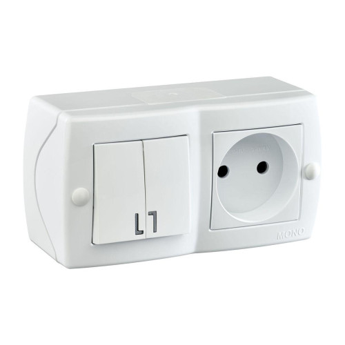 Выключатель - розетка Mono Electric Octans IP20 двухклавишный - 2К белый 104-010101-182 