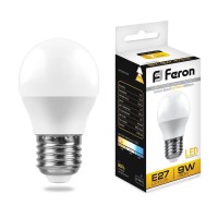  - Лампа светодиодная Feron E27 9W 2700К Шар Матовая LB-550 25804