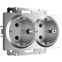  - Розетка двойная Werkel серебряный рифленый WL09-SKG-02-IP20 4690389131288