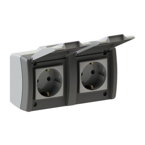 Розетка 2К+З двойная Mono Electric Octans IP54 16A 250V с крышкой винтовое подключение бело-серый 154-020007-120 
