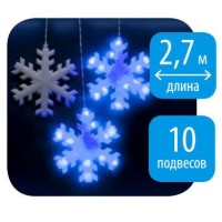 - Светодиодная гирлянда Uniel занавес Снежинки 220V синий ULD-E2703-120/DTA BLUE IP20 SNOWFLAKES 11128