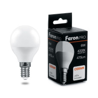  - Лампа светодиодная Feron E14 6W 4000K Матовая LB-1406 38066