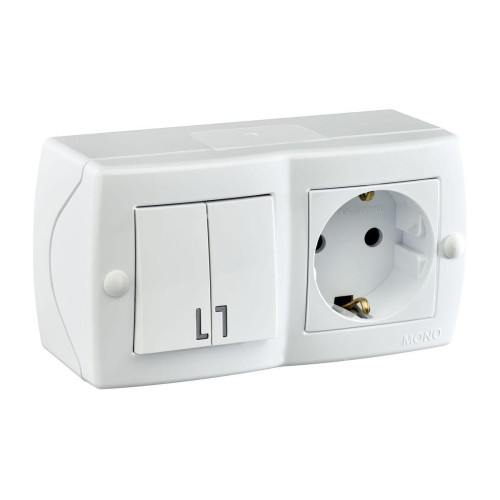 Выключатель - розетка Mono Electric Octans IP20 двухклавишный - 2К+З белый 104-010101-181 
