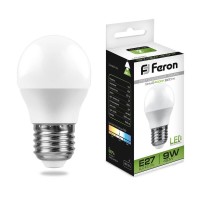  - Лампа светодиодная Feron E27 9W 4000K Шар Матовая LB-550 25805
