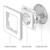  - Розетка Werkel с заземлением и шторками перламутровый рифленый WL13-SKGS-01-IP44 4690389124341