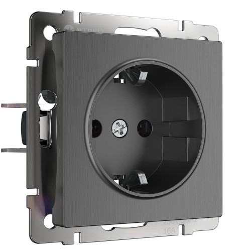 Розетка Werkel с заземлением и шторками Графит рифленый WL04-SKGS-01-IP44 4690389146008 