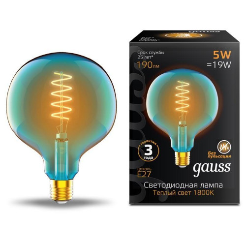 Лампа светодиодная диммируемая филаментная Gauss E27 5W 1800K синяя 1013802105 