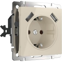  - Розетка с заземлением, шторками и USBх2 Werkel слоновая кость W1171503 4690389155833