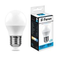  - Лампа светодиодная Feron E27 9W 6400K Шар Матовая LB-550 25806