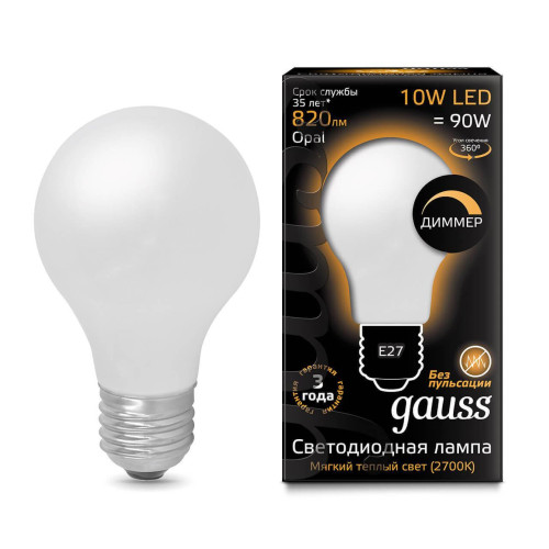 Лампа светодиодная диммируемая Gauss филаментная E27 10W 2700К матовая 102202110-D 