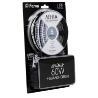  - Светодиодная лента Feron 14,4W/m 60LED/m 5050SMD белый 5M LS606 41447