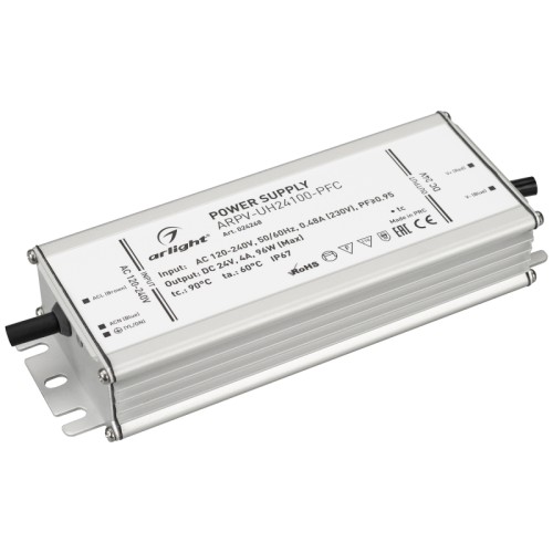 Блок питания ARPV-UH24100-PFC (24V, 4.0A, 96W) (Arlight, IP67 Металл, 7 лет) 