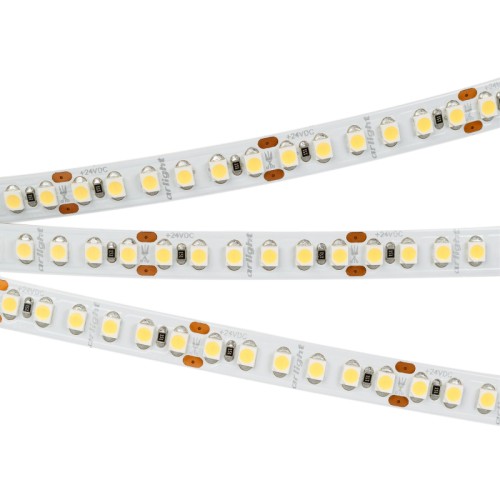Лента RT-A180-8mm 24V Warm2700 (14.4W/m, IP20, 3528, 5m) (Arlight, 14.4 Вт/м, IP20) Гибкая лента, светодиоды smd 3528, 180шт/м (900шт на 5м), белая плата 8мм, скотч 3М. Цвет ТЕПЛЫЙ 2700-2900K. Питание 24V, мощность 14.4 Вт/м (72 Вт на 5м), угол 120°, высокая цветопередача CRI>90. Размеры 5000х8x2мм. Мин.отрезок 33.33мм, 6 шт светодиодов. Пакет 5м. Цена за 1м. Обязательная установка на профиль.