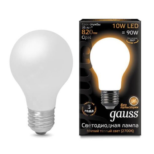 Лампа светодиодная филаментная Gauss E27 10W 2700К матовая 102202110 