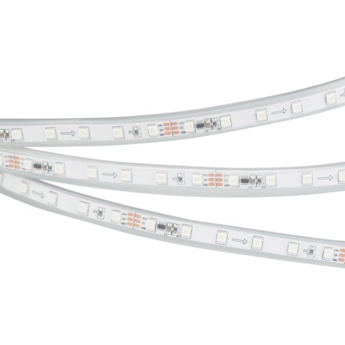 Лента SPI-5000P-3535-72 24V Cx6 RGB (11mm, 14.4W/m, IP66) (Arlight, Закрытый, IP66) Герметичная лента «Бегущие огни» с драйвером 1903(MT1803), в силиконовой трубке (IP66), со СКОТЧЕМ 3M на обрат. стороне. Длина 5м, 360шт LED RGB 3535, 12 pixel/m (1 pixel = 6 LED). Управление от внешнего контроллера SPI. Питание 24V, макс. мощн-ть 14.4 Вт/м (статический белый цвет). Ширина 11 мм. Герметичные круглые коннекторы.