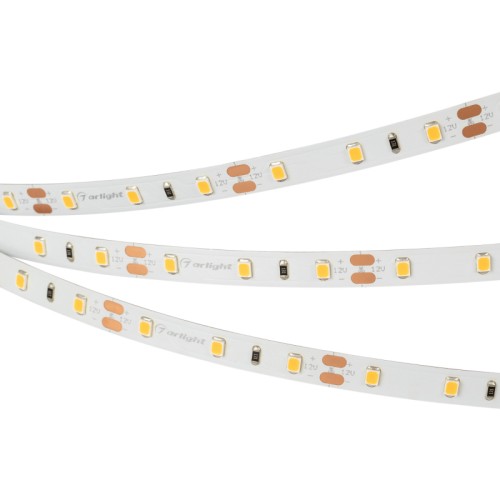 Лента RT 2-5000 12V Warm3000 (2835, 300 LED, CRI98) (Arlight, 7.2 Вт/м, IP20) Гибкая лента CRI98, светодиоды smd 2835, 60шт/м (300шт на 5м), белая плата 8мм, скотч 3М. Цвет ТЕПЛЫЙ 2900-3100K. Питание 12V, мощность 7.2 Вт/м (36 Вт на 5м), угол 120°, очень высокая цветопередача CRI=95..98. Размеры 5000х8x1.5мм. Мин.отрезок 50мм, 3 шт светодиода. Пакет 5м. Цена за 1м.