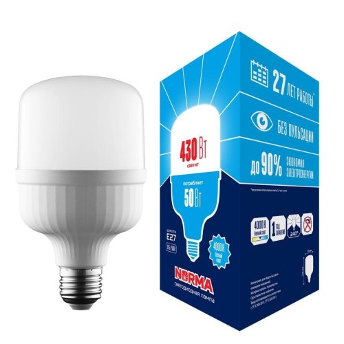 Лампа LED сверхмощная Volpe E27 50W 4000K матовая LED-M80-50W/4000K/E27/FR/NR UL-00006791 