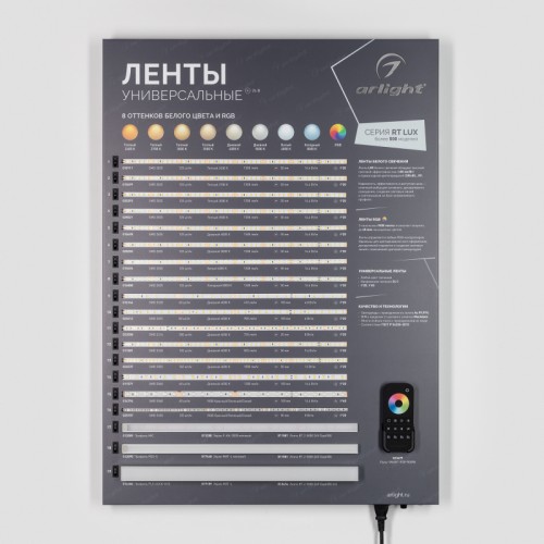 Стенд Ленты Универсальные RT-LUX-E35-600х830mm (DB 3мм, пленка, подсветка) (Arlight, -) Стенд светодиодные ленты универсальные 24В, .
Материал - композит 3 мм, пленка, печать.
Габаритные размеры (Ширина Х Высота), 600х830мм.
Питание 230 В.
