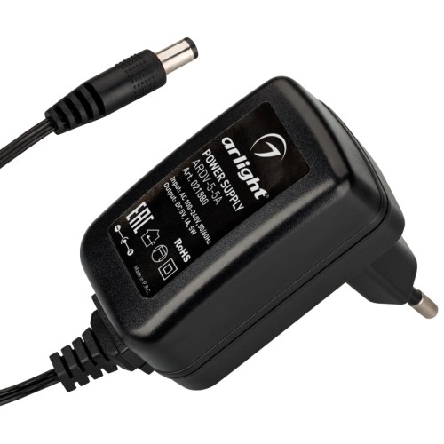 Блок питания ARDV-5-5A (5V, 1A, 5W) (Arlight, Адаптер) Сетевой адаптер с гальванической развязкой для светодиодных изделий. Входное напряжение 100-240 VAC. Выходные параметры: 5 В, 5 А, 25 Вт. Негерметичный пластиковый корпус IP 20. Габаритные размеры длина 54 мм, ширина 42 мм, высота 24 мм (размер без вилки). Длина кабеля 1,5 м, коннектор 5.5x2.1x10мм. Гарантийный срок 2 года.