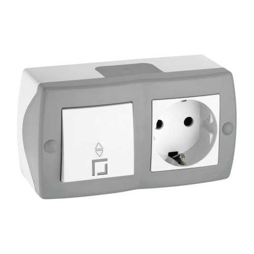 Выключатель - розетка Mono Electric Octans IP20 одноклавишный проходной - 2К+З бело-серый 104-020001-186 