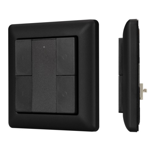 INTELLIGENT ARLIGHT Панель DALI-223-2G-DIM-IN-BLACK (BUS) (IARL, -) Встраиваемая кнопочная черная пластиковая панель для работы по протоколу DALI. Управление 2-мя группами. Установка номера первой группы выполняется переключателями на корпусе, функции каждой группы (ВКЛ / ВЫКЛ / ДИММИРОВАНИЕ). Питание от шины DALI (4 мА).