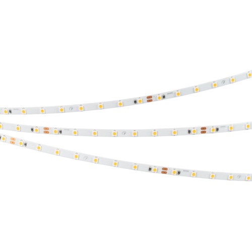 Лента RT-A80-5mm 24V Warm3500 (5 W/m, IP20, 2835, 5m) (Arlight, Открытый) Светодиодная узкая лента RT-A80, открытая IP20. Светодиоды 2835, 80 шт/м (400 шт на 5 м), белая плата 5 мм, скотч 3M. Цвет ТЕПЛЫЙ 3500 K , цветопередача CRI>90 , угол 120°. Питание 24 В, мощность 5 Вт/м (25 Вт на 5 м). Размеры 5000x5x1.5 мм. Мин.отрезок 100 мм, 8 светодиодов. Цена за 1м.