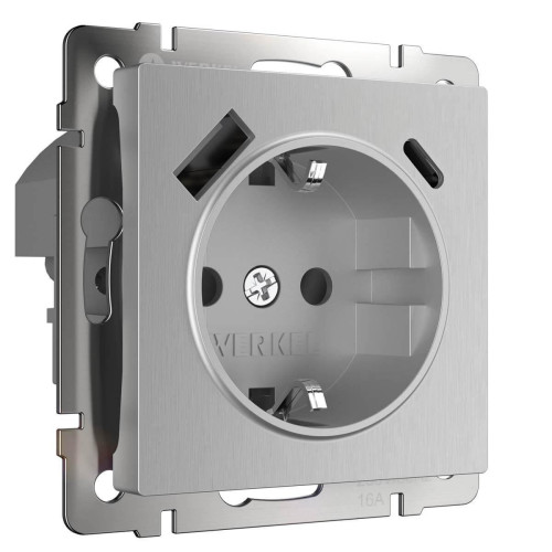 Розетка Werkel с быстрой зарядкой USB Type A+С серебряный рифленый W1171709 4690389176456 