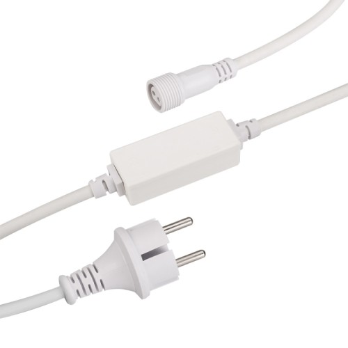 Шнур питания ARD-CLASSIC-STD-1.5M White (230V, 1.6A) (Ardecoled, Закрытый) Шнур питания для светодиодных гирлянд постоянного свечения. Материал оболочки ПВХ. Цвет провода белый. В комплект входит: шнур питания с вилкой европейского стандарта (IP44), 2pin разъем подключения к гирлянде, выпрямитель AC/DC (1.6A). Длина провода 1.5 метра.
