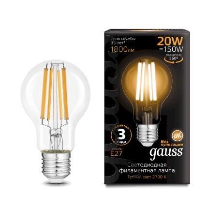 Лампа светодиодная филаментная Gauss E27 20W 2700K прозрачная 102902120 
