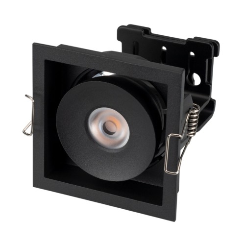 Светильник CL-SNODO-LUM-S80x80-9W Warm3000 (BK, 45 deg) (Arlight, IP20 Металл, 3 года) Встраиваемый поворотный светильник для потолка. Мощность 9W, цвет ТЕПЛЫЙ 3000K, св.поток 630лм, угол 45°, RA>90. Корпус квадратный черный. Питание AC230V. Размеры LxWxH 80x80x90мм. Установка в отверстие 70x70мм. Драйвер в комплекте (30-45V, 220mA).