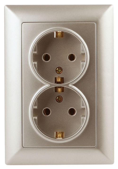 Розетка двойная ЭРА Intro Solo Schuko 2X2P+E 16A 250V шампань 4-205-04 Б0043336 