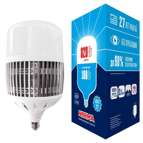 Лампа LED сверхмощная Volpe E27 100W 4000K матовая LED-M80-100W/4000K/E27/FR/NR UL-00006797 