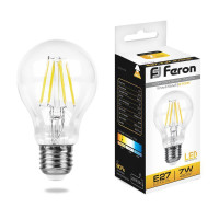  - Лампа светодиодная филаментная Feron E27 7W 2700K Шар Прозрачная LB-57 25569