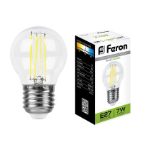  - Лампа светодиодная филаментная Feron E27 7W 4000K Шар Прозрачная LB-52 25877