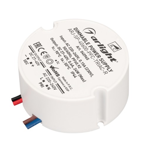 Блок питания ARJ-SP-40600-PFC-TRIAC-R (24W, 27-40V, 600mA) (Arlight, IP44 Пластик, 5 лет) 