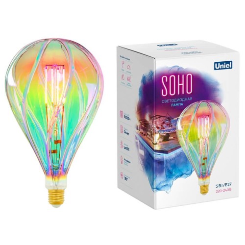 Лампа светодиодная филаментная Uniel E27 5W 2250K LED-SF31-5W/SOHO/E27/CW RAINBOW GLS77RB UL-00005917 