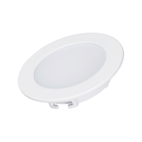Светильник DL-BL90-5W Warm White (Arlight, IP40 Металл, 3 года) Светодиодная панель 5Вт, корпус IP40 белый, круглый. Цвет ТЕПЛЫЙ БЕЛЫЙ 3000K, св.поток 350-400лм, CRI(Ra)>80, угол 100°. Размер Ф90x22 мм, установка в отверстие 75 мм. Питание AC 230V, 5Вт, DC300mA 15...18V, драйвер в комплекте.