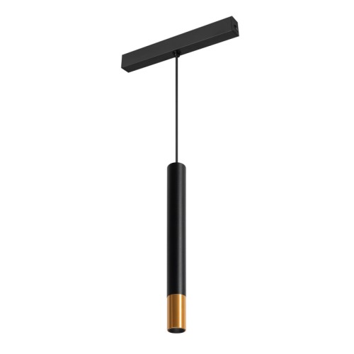 Светильник MAG-SPOT-HANG-25-R30-5W Warm3000 (BK-GD, 45deg, 24V) (Arlight, IP20 Металл, 5 лет) Светильник подвесной для магнитных треков шириной 25мм, 5Вт. Цвет свечения ТЕПЛЫЙ 3000K, световой поток 300лм, угол 45°, CRI>90. Корпус цилиндрический, металл, цвет черный с золотой вставкой, IP20. Размер светового модуля 30*300 мм; размер установочного модуля 200*20*25мм; длина подвеса 1400 мм. Входное напряжение DC24V, мощность 5Вт. Драйвер DС24V/AC230V поставляется отдельно. Диммируется только с 026407, 027633.