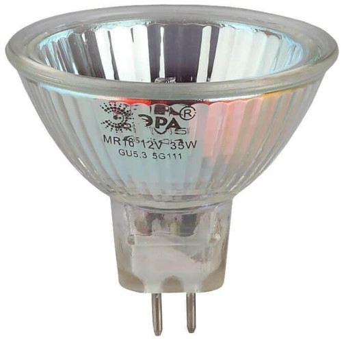 Лампа галогенная ЭРА GU5.3 35W 3000K прозрачная GU5.3-MR16-35W-12V-CL C0027355 