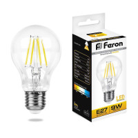  - Лампа светодиодная филаментная Feron E27 9W 2700K Шар Прозрачная LB-63 25631