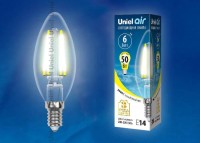  - Лампа светодиодная филаментная Uniel E14 6W 3000K прозрачная LED-C35-6W/WW/E14/CL GLA01TR UL-00002196