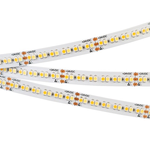 Лента RT 6-5000 24V White-MIX 4x (3528, 240 LED/m, LUX) (Arlight, Изменяемая ЦТ) 2-х канальная лента LUX с изменяемой цв.температурой, светодиоды smd 3528, 240шт/м (1200шт на 5м), белая плата 10мм, скотч 3М. Два цвета БЕЛЫЙ 6500K + ТЕПЛЫЙ 2700K. Угол 120°, цветопередача CRI>90. Питание 24V, мощность 19,2 Вт/м (96 Вт на 5м). Размеры 5000х10х1,8мм. Мин.отрезок 50мм, 12 светодиодов. Цена за 1м.