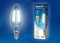 - Лампа светодиодная филаментная Uniel E14 6W 4000K прозрачная LED-C35-6W/NW/E14/CL GLA01TR UL-00002198