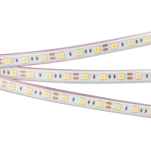 Лента RTW 2-5000P 12V White6000 2x (5060, 300 LED, LUX) (Arlight, 14.4 Вт/м, IP66) Герметичная лента IP66 (в силиконовой трубке), светодиоды smd 5060, 60шт/м (300шт на 5м), белая плата 10мм, скотч 3М. Цвет БЕЛЫЙ 5800-6500K. Питание 12V, мощность 14.4 Вт/м (72 Вт на 5м), угол 120°, цветопередача CRI>85. Размеры 5000х13x5мм. Мин.отрезок 50мм, 3 светодиода. Цена за 1м.