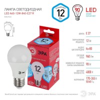  - Лампа светодиодная ЭРА E27 12W 4000K матовая LED A60-12W-840-E27 R Б0049636