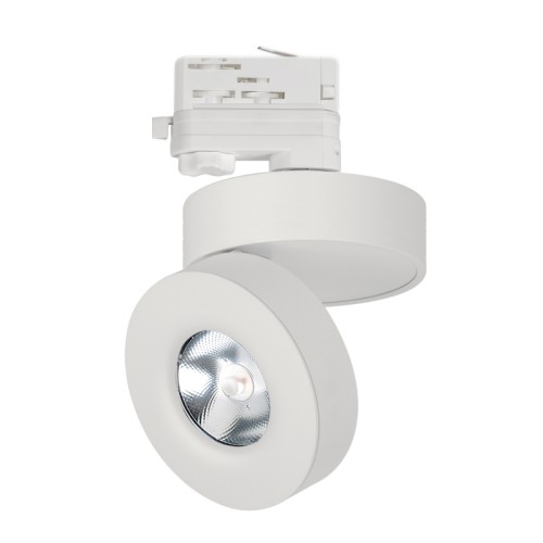 Светильник LGD-MONA-TRACK-4TR-R100-12W White5000 (WH, 24 deg) (Arlight, IP40 Металл, 3 года) Светильник подвесной откидной для треков/шин 4 провода, 12Вт. Цвет свечения БЕЛЫЙ 5000K, световой поток 770лм, CRI>90, угол свечения 24°, угол поворота 355°, угол наклона 90°. Корпус круглый, металл, цвет белый, IP40. Размер DxH Ø100x105мм. Питание AC 220-240V, 12Вт, драйвер встроенный (DC 300mA, 25-42V).