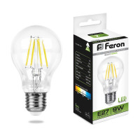  - Лампа светодиодная филаментная Feron E27 9W 4000K Шар Прозрачная LB-63 25632
