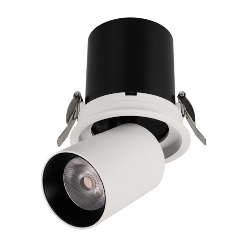 Светильник LGD-PULL-R100-10W Warm3000 (WH, 20 deg) (Arlight, IP20 Металл, 3 года) Встраиваемый поворотный выдвигающийся светильник для потолка. Светодиод 10W, цвет ТЕПЛЫЙ 3000K, св.поток 900лм, угол 20°, RA>90. Корпус белый. Мощность 10Вт, питание AC220-240V. Размеры ØDxH 100x110мм. Установка в отверстие 90мм. Драйвер в комплекте (27-38V 260mA).