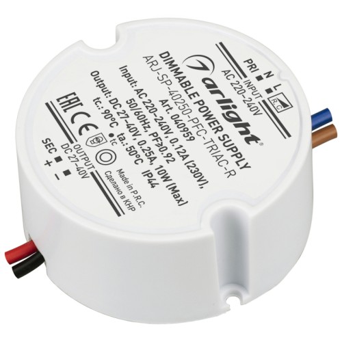 Блок питания ARJ-SP-40250-PFC-TRIAC-R (10W, 27-40V, 250mA) (Arlight, IP44 Пластик, 5 лет) 